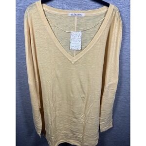 NEW Free People Women's On My Mind V-Neck Long Sleeve Shirt Camel/Yellow Size M